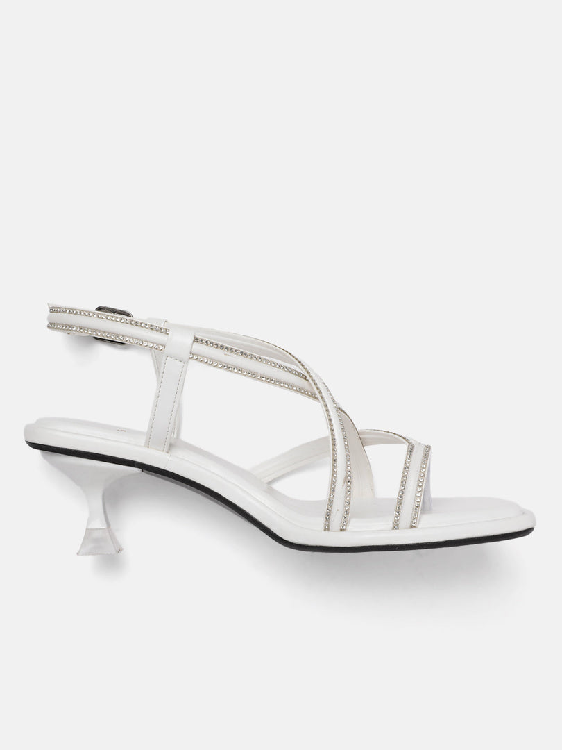 Marc Loire Women White Embellished Sandals Heels