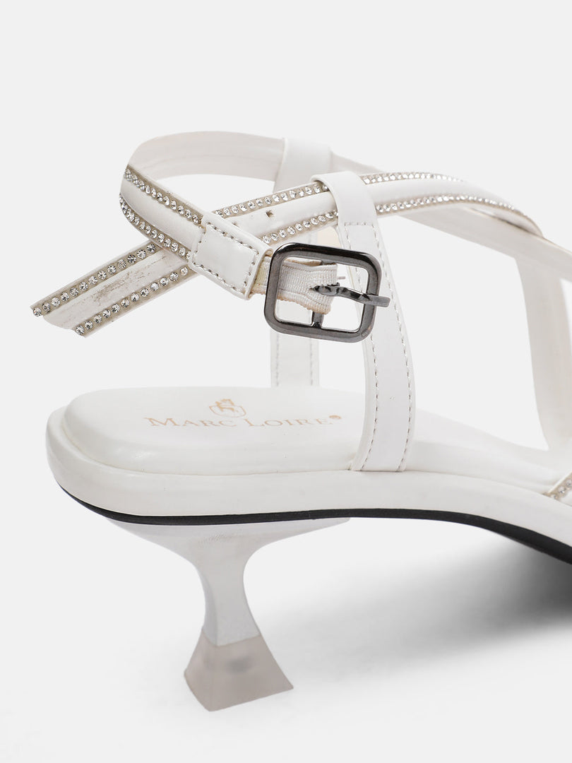 Marc Loire Women White Embellished Sandals Heels
