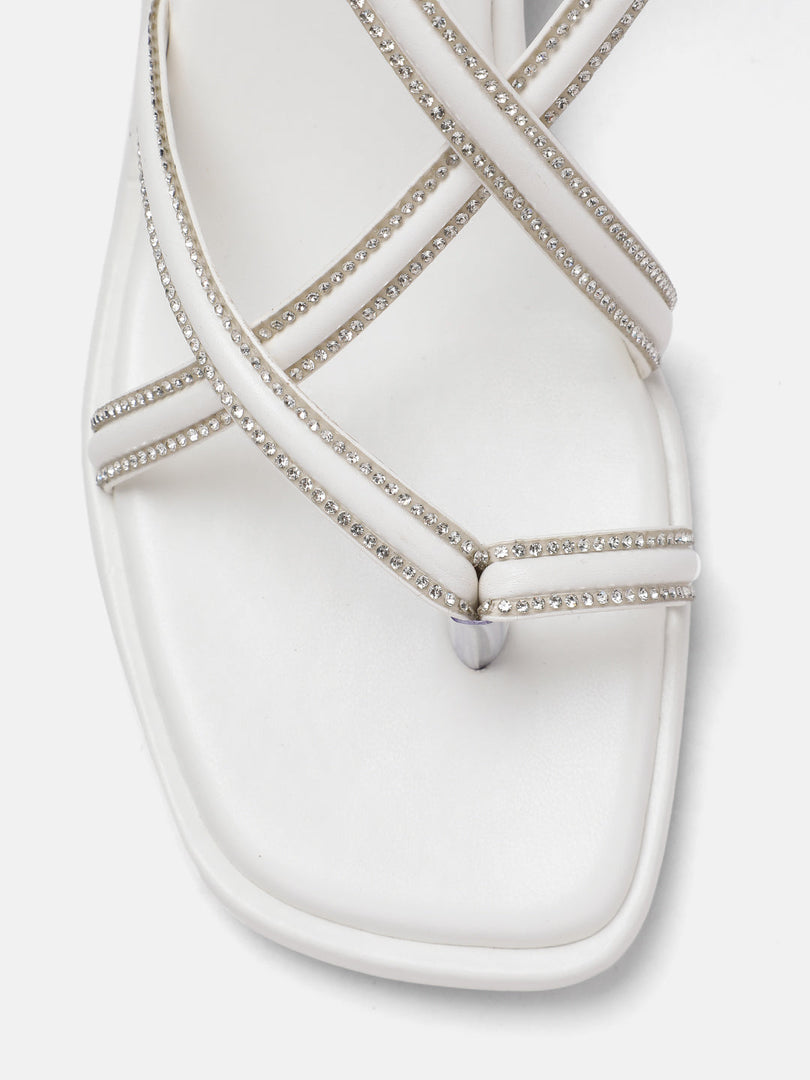 Marc Loire Women White Embellished Sandals Heels