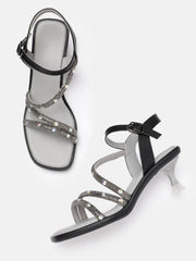 Marc Loire Women Black Embellished Sandals Heels