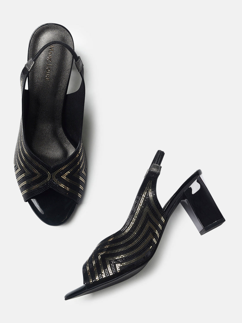 Marc Loire Womens Black Casual Block Sandals Heels