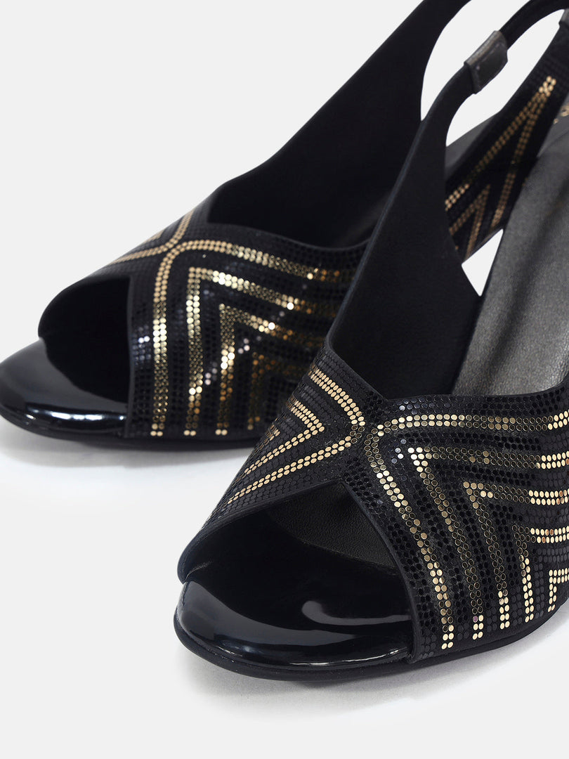 Marc Loire Womens Black Casual Block Sandals Heels