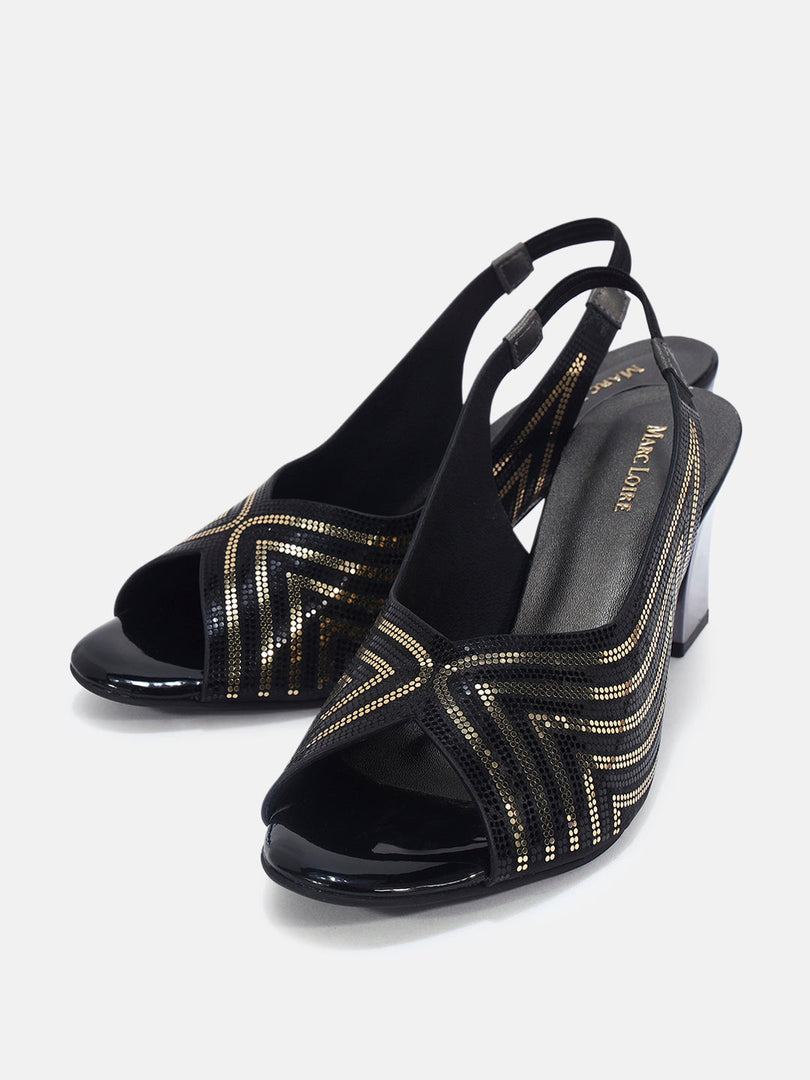 Marc Loire Womens Black Casual Block Sandals Heels