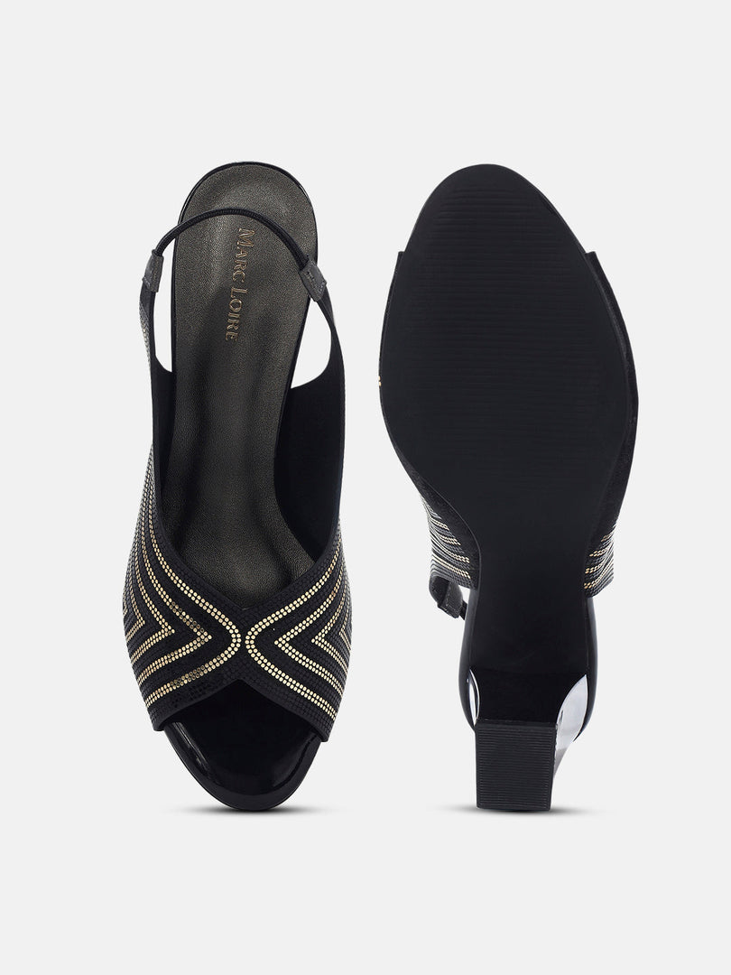 Marc Loire Womens Black Casual Block Sandals Heels