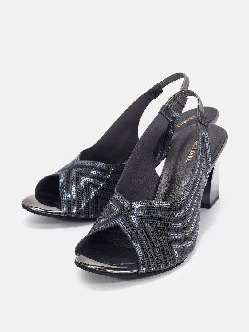 Marc Loire Womens Grey Casual Block Sandals Heels