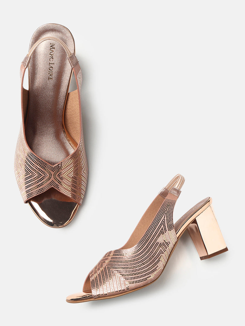 Marc Loire Womens Rose Gold Casual Block Sandals Heels