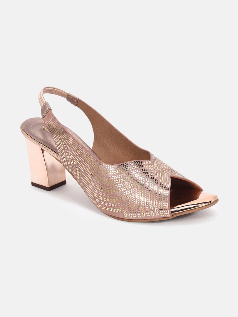 Marc Loire Womens Rose Gold Casual Block Sandals Heels
