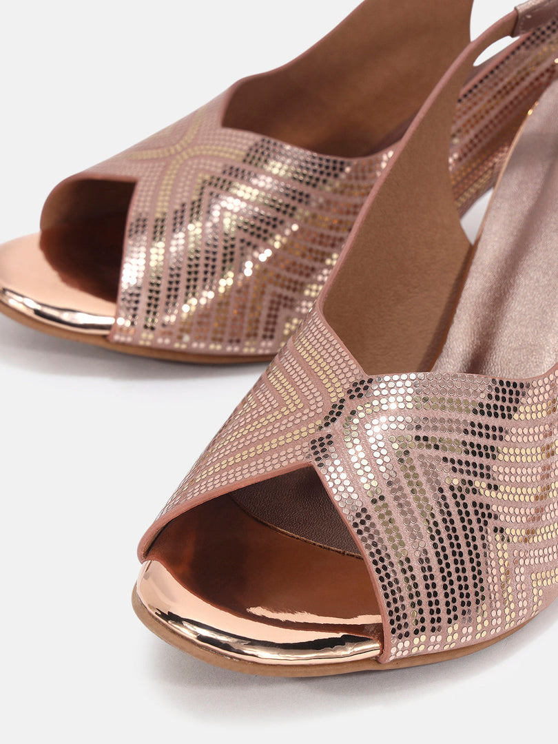 Marc Loire Womens Rose Gold Casual Block Sandals Heels