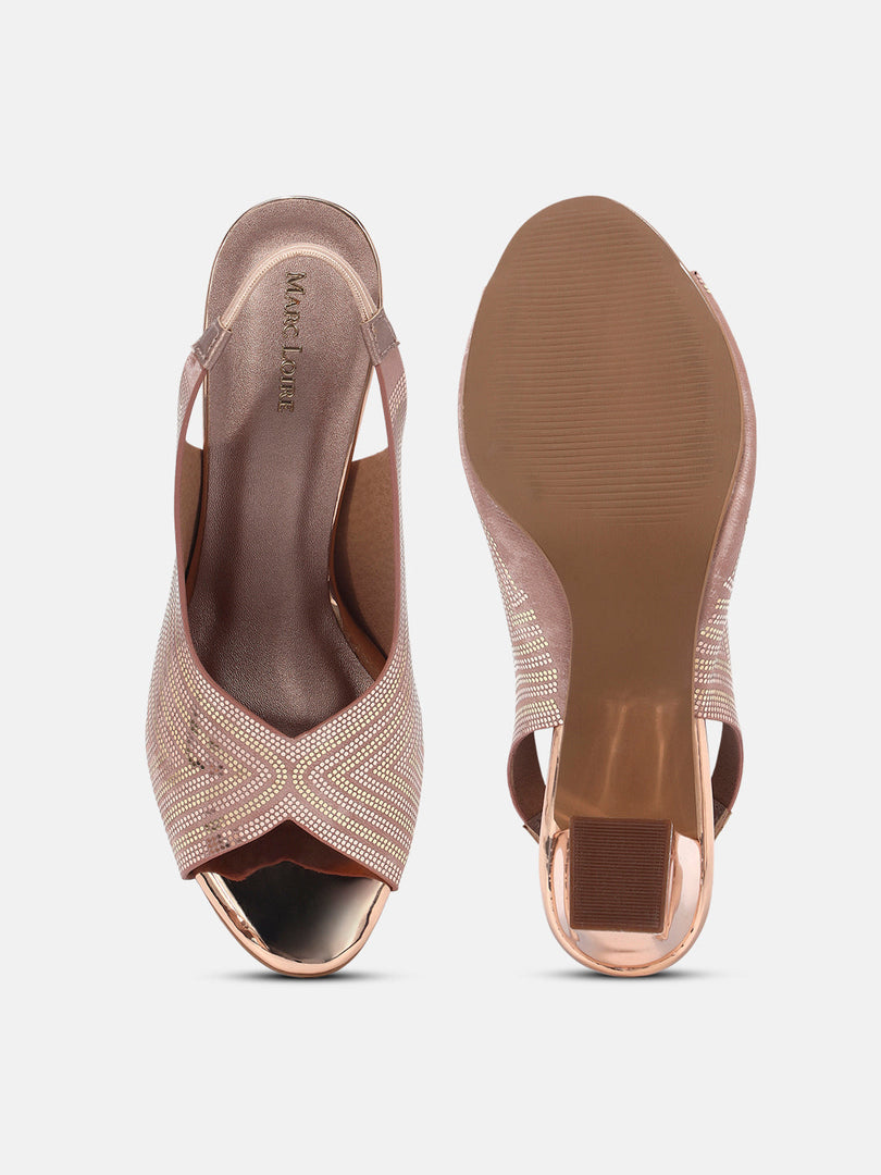 Marc Loire Womens Rose Gold Casual Block Sandals Heels