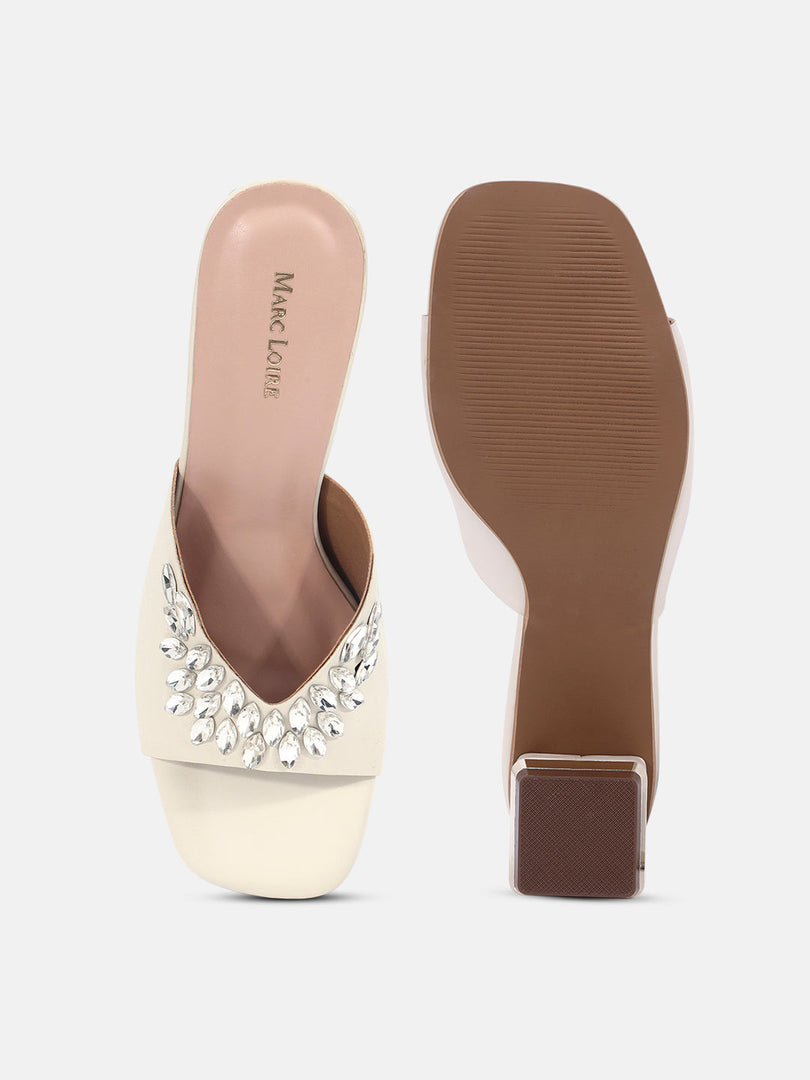 Marc Loire Womens Cream Party Block Sandals Heels