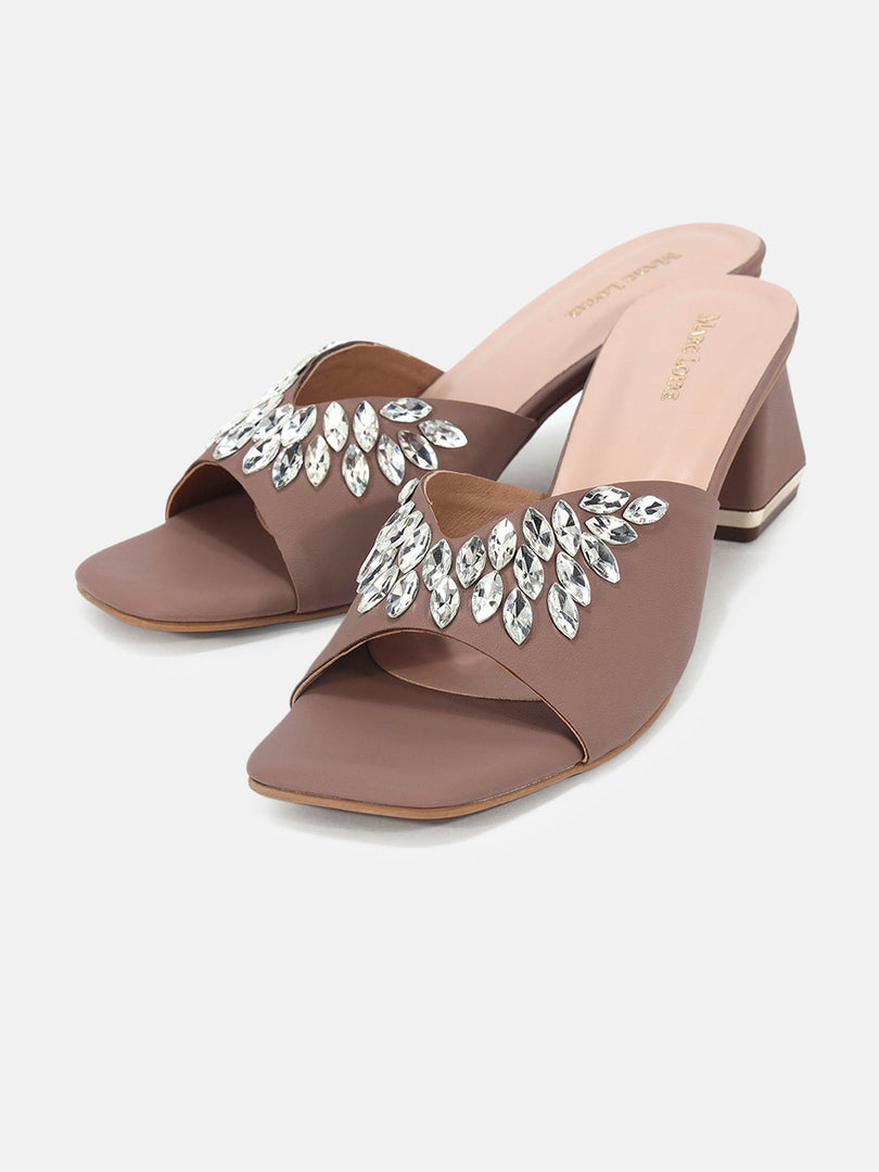 Marc Loire Womens Taupe Party Block Sandals Heels