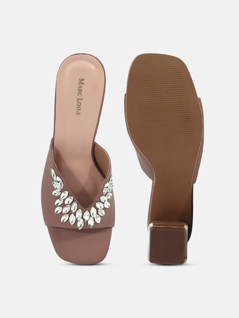Marc Loire Womens Taupe Party Block Sandals Heels
