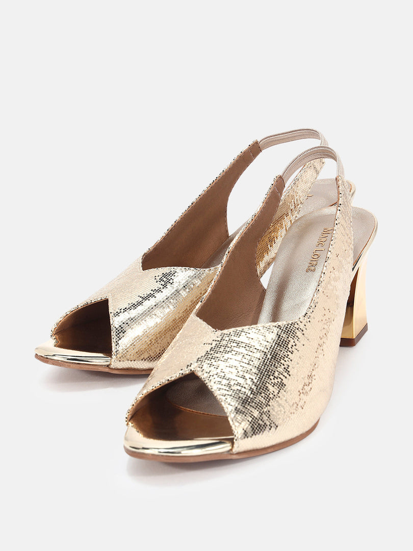 Marc Loire Womens Gold Party Block Sandals Heels