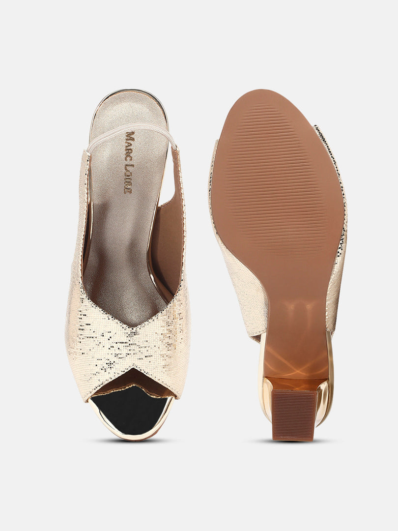 Marc Loire Womens Gold Party Block Sandals Heels