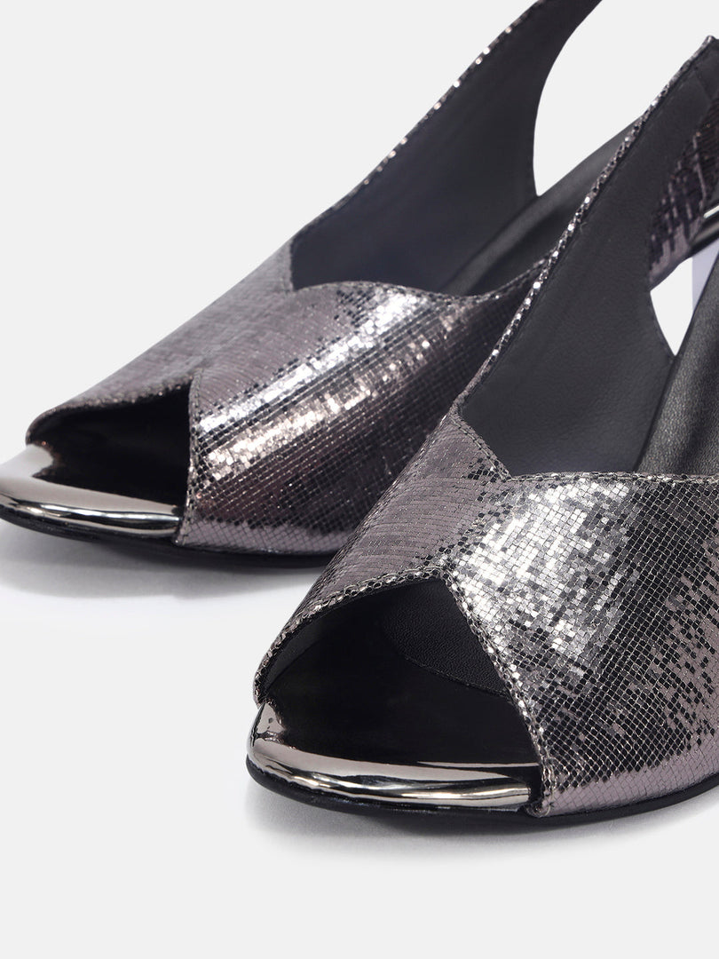 Marc Loire Womens Grey Party Block Sandals Heels