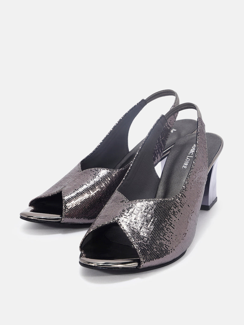 Marc Loire Womens Grey Party Block Sandals Heels