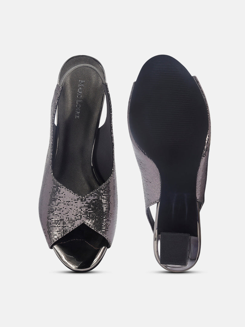 Marc Loire Womens Grey Party Block Sandals Heels