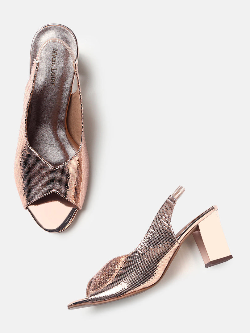 Marc Loire Womens Rose Gold Party Block Sandals Heels