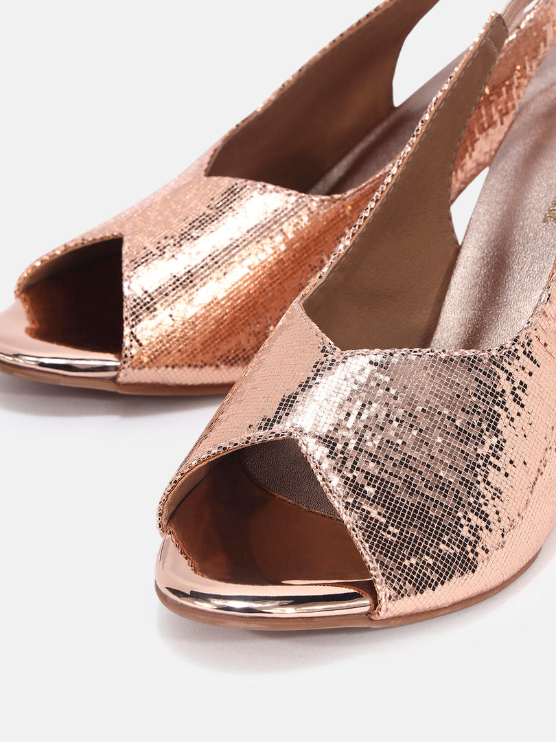 Marc Loire Womens Rose Gold Party Block Sandals Heels