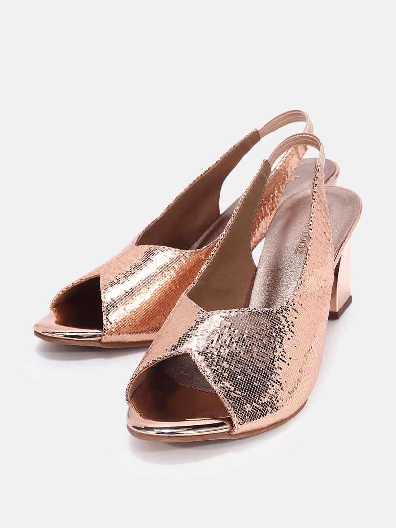 Marc Loire Womens Rose Gold Party Block Sandals Heels