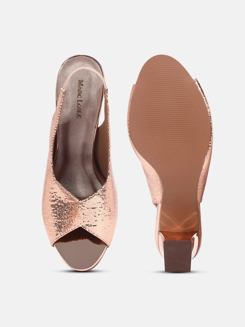 Marc Loire Womens Rose Gold Party Block Sandals Heels