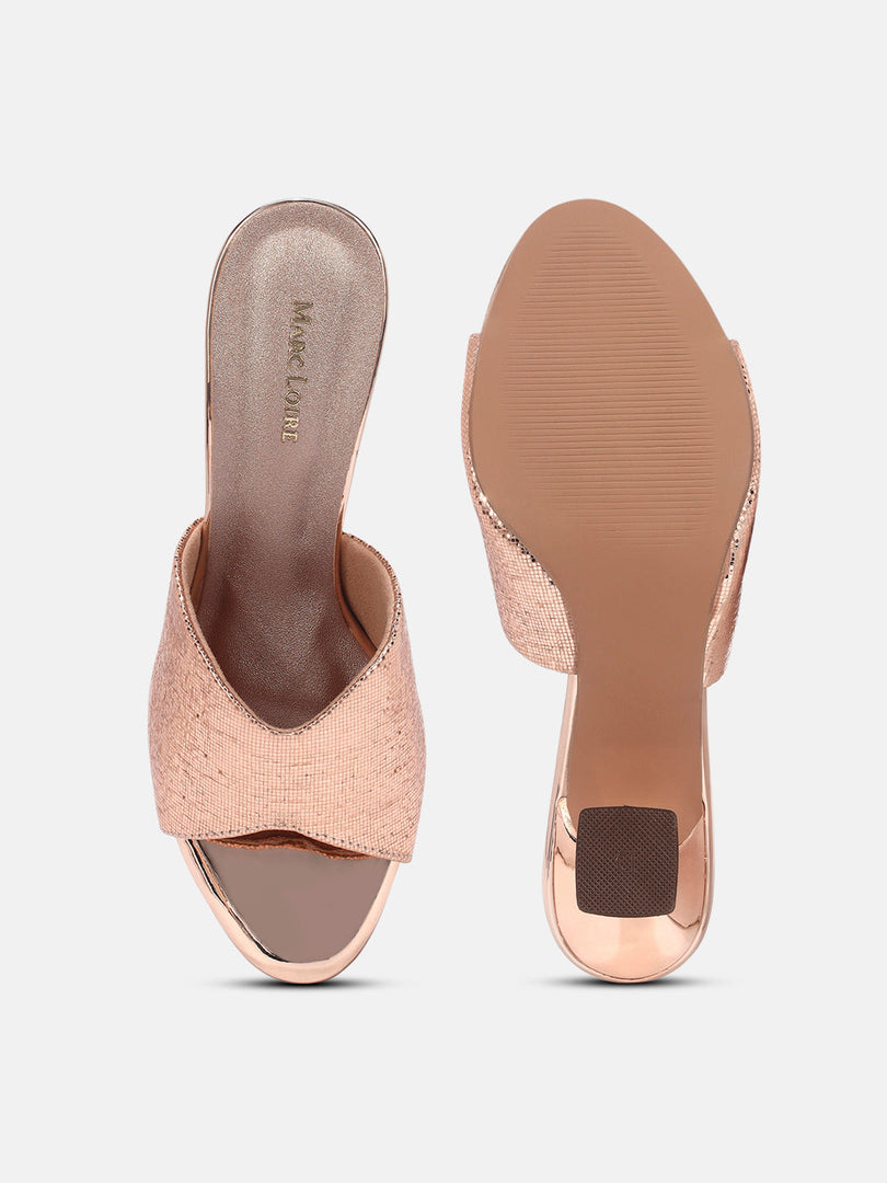 Marc Loire Womens Rose Gold Party Block Sandals Heels