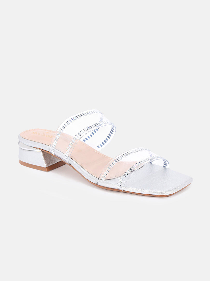 Marc Loire Womens Silver Casual Block Sandals Heels