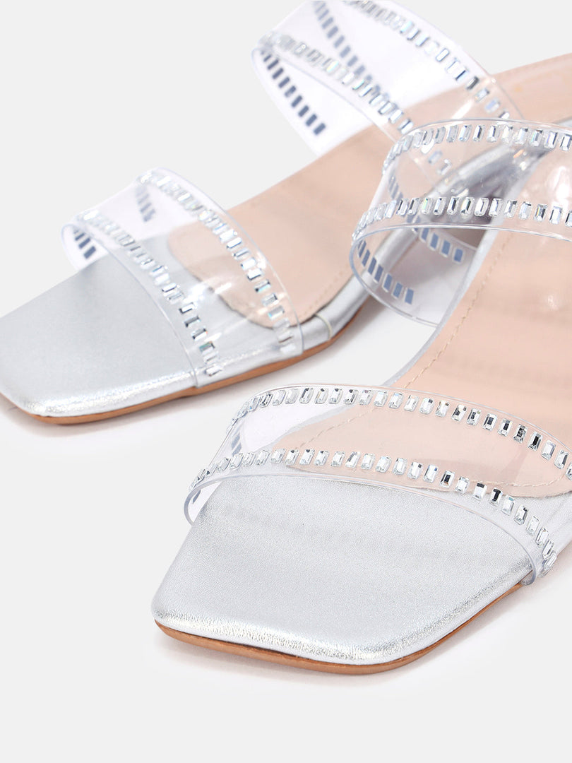 Marc Loire Womens Silver Casual Block Sandals Heels