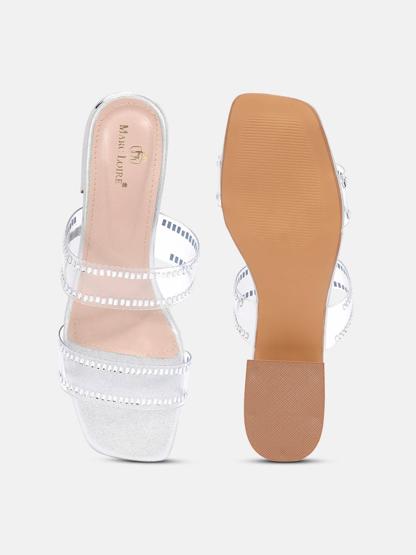 Marc Loire Womens Silver Casual Block Sandals Heels