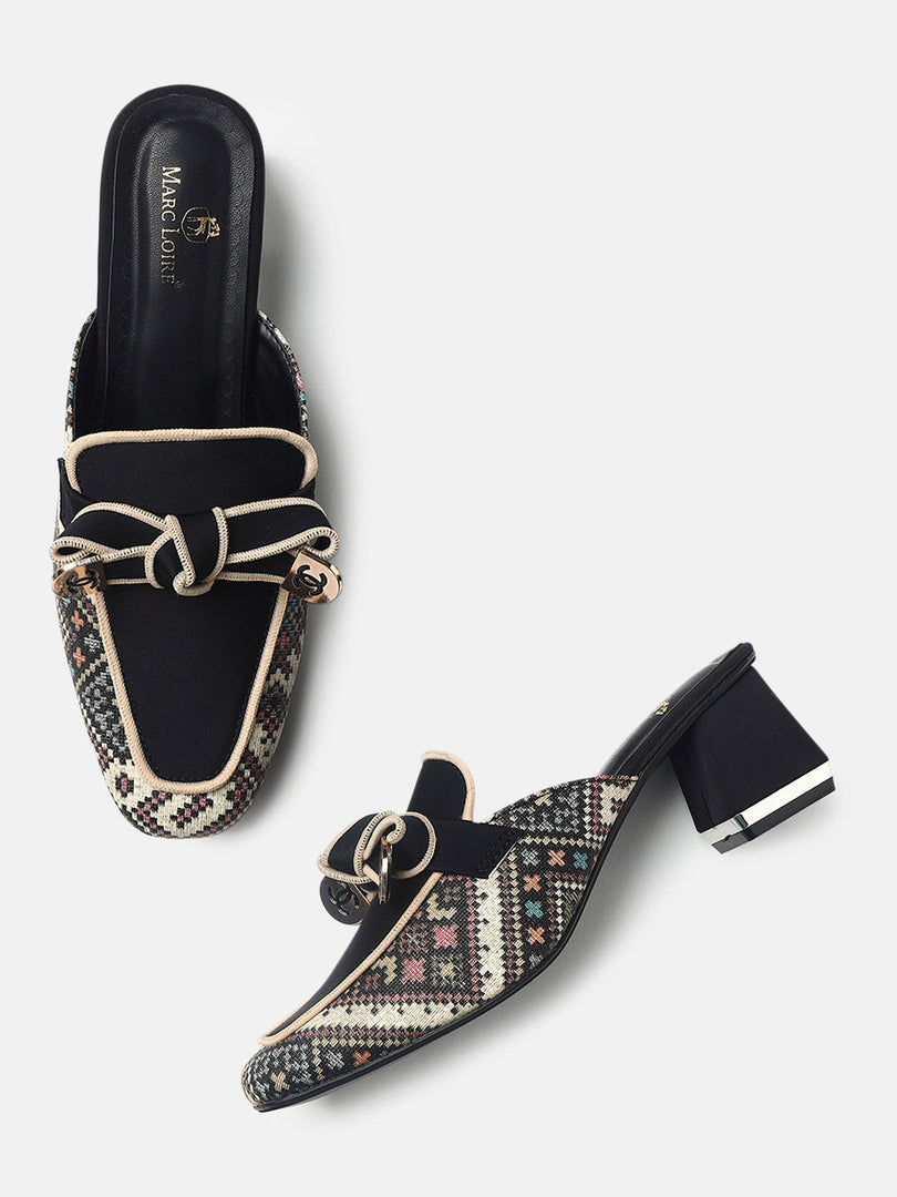 Marc Loire Womens Black Casual Block Mules Heels