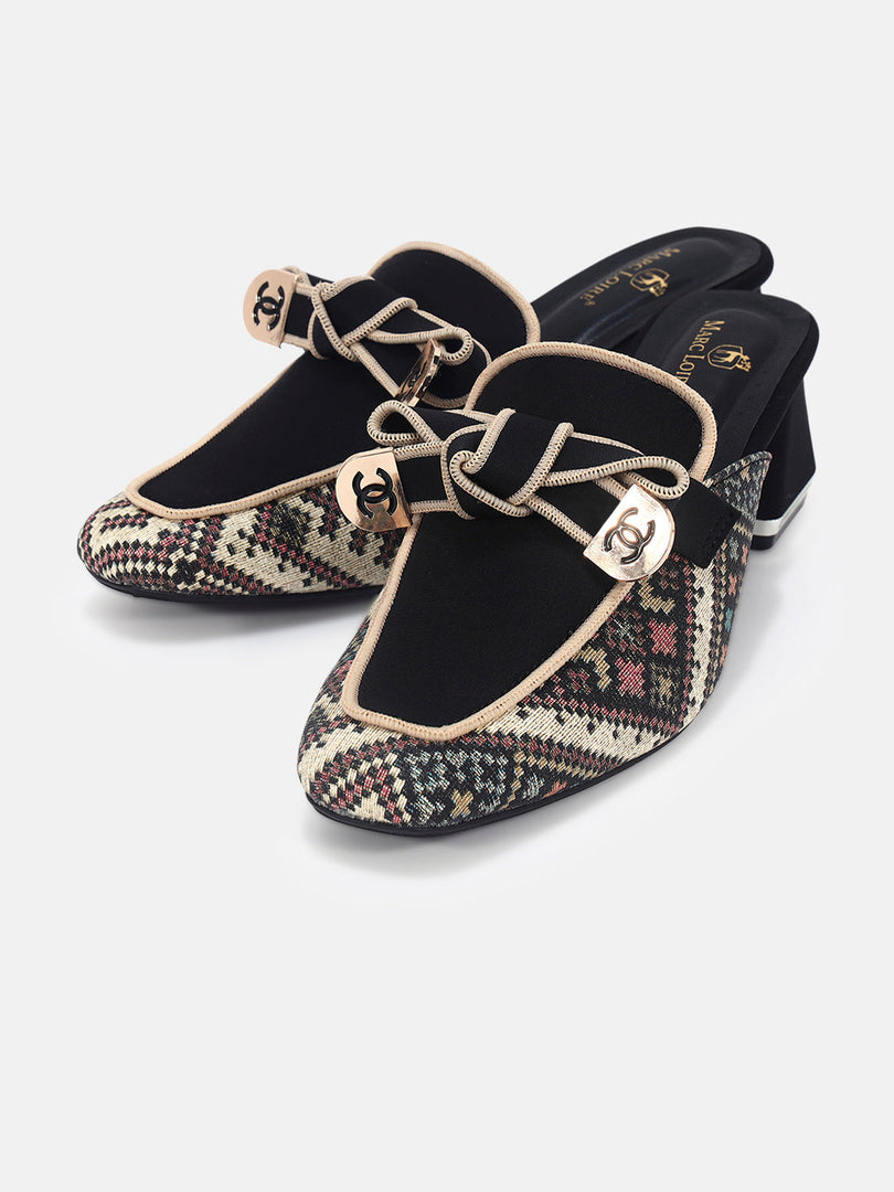 Marc Loire Womens Black Casual Block Mules Heels