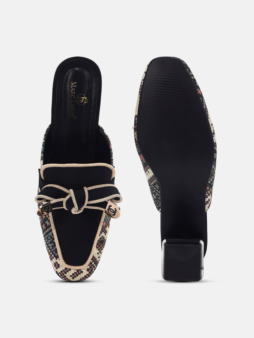 Marc Loire Womens Black Casual Block Mules Heels