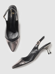 Marc Loire Women Dark Grey Coloured Solid Pumps Heels