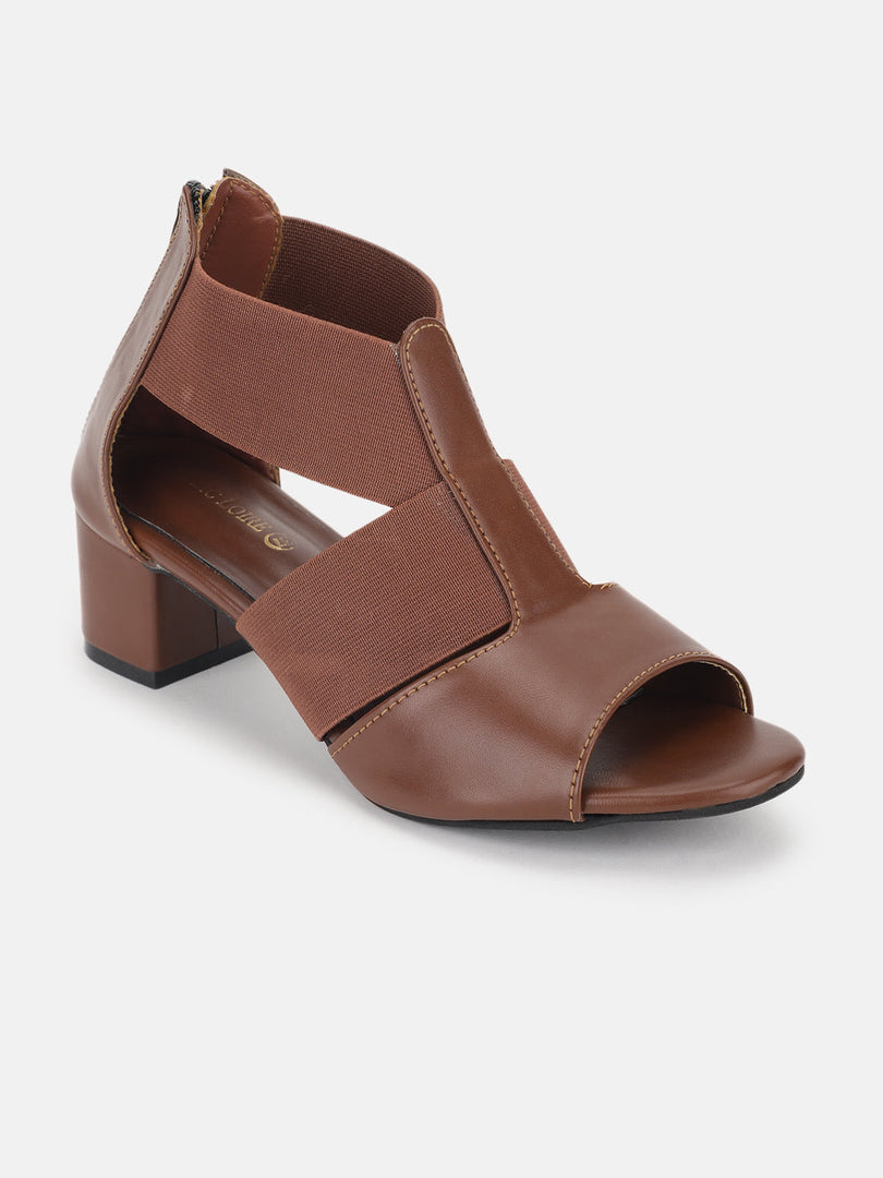 Marc Loire Women Brown Block Zipper Heels