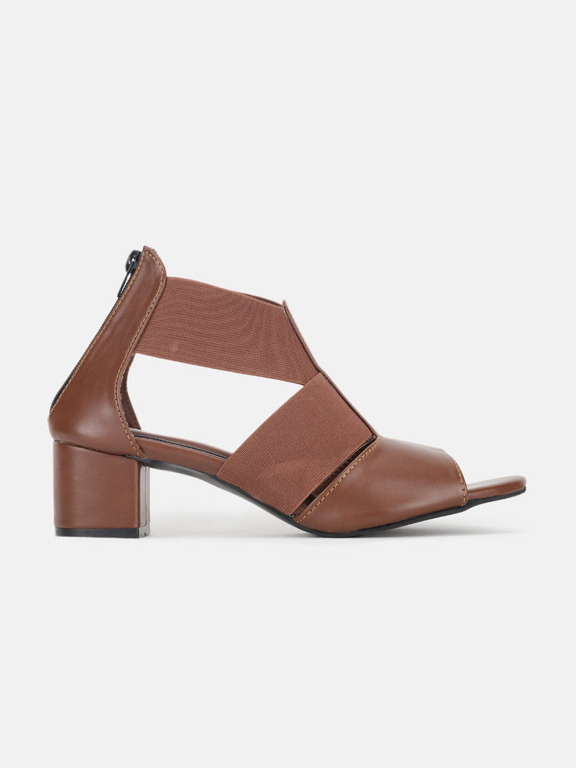 Marc Loire Women Brown Block Zipper Heels
