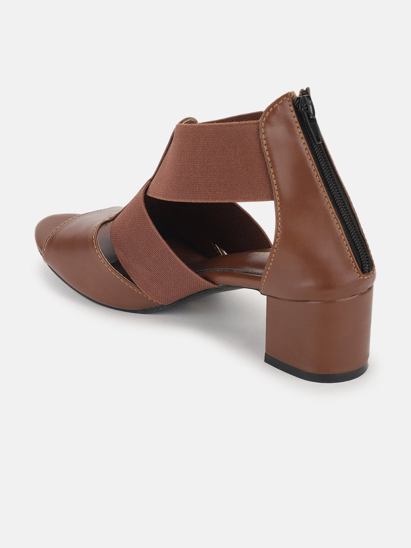 Marc Loire Women Brown Block Zipper Heels