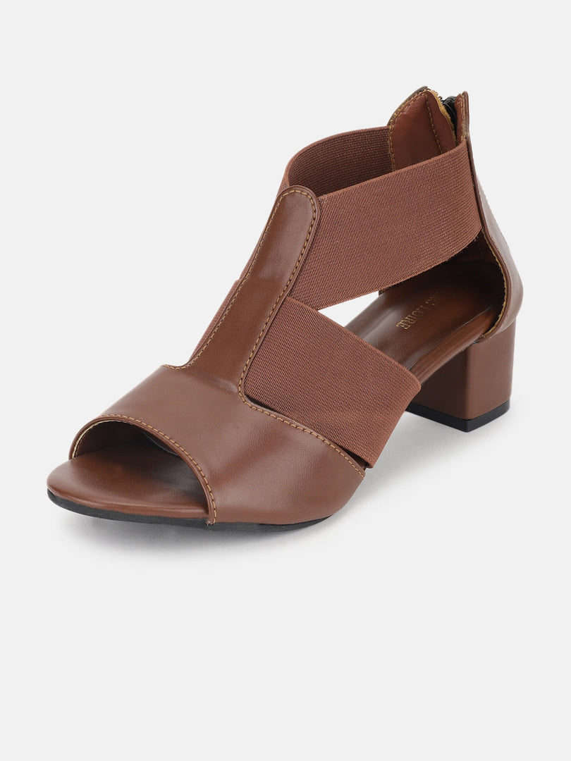 Marc Loire Women Brown Block Zipper Heels