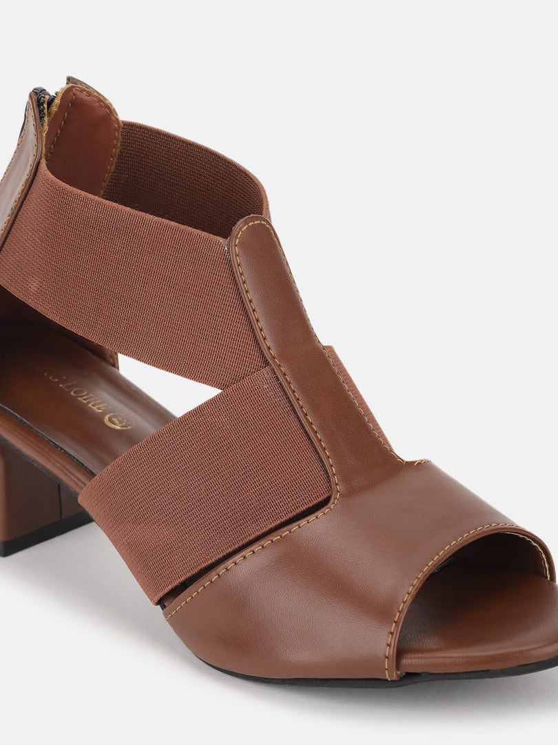 Marc Loire Women Brown Block Zipper Heels