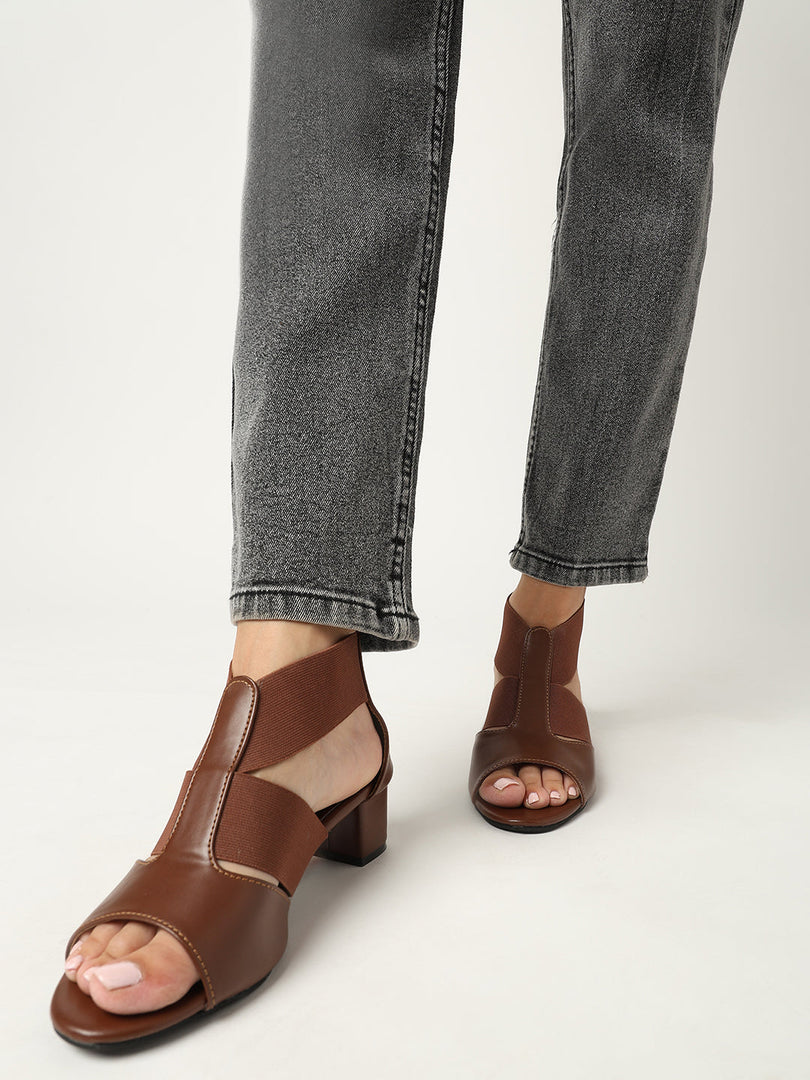 Marc Loire Women Brown Block Zipper Heels