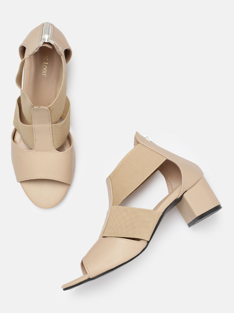 Marc Loire Women Cream Block Zipper Heels