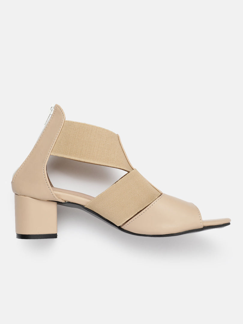 Marc Loire Women Cream Block Zipper Heels
