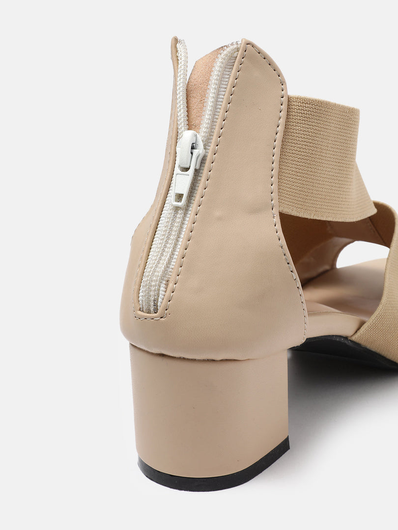 Marc Loire Women Cream Block Zipper Heels