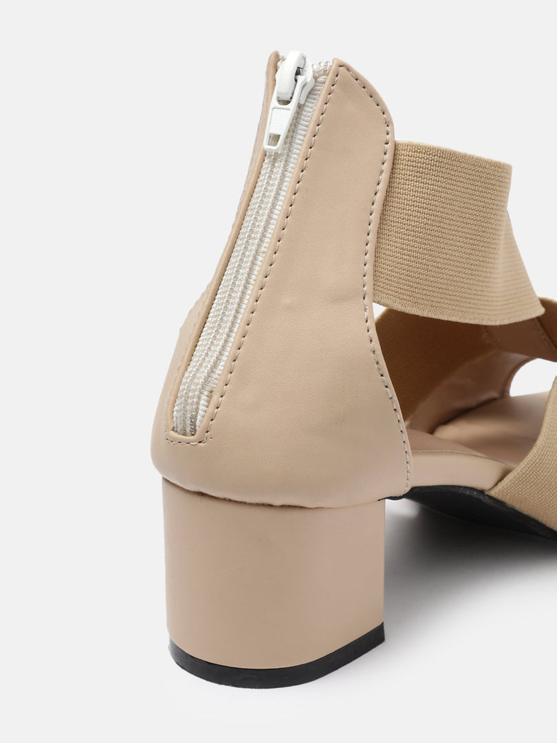 Marc Loire Women Cream Block Zipper Heels