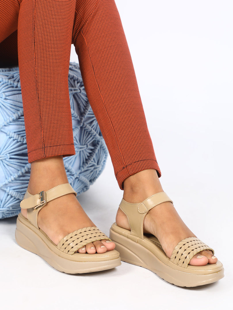 Marc Loire Women Comfortable Beige Solid Platform Heels