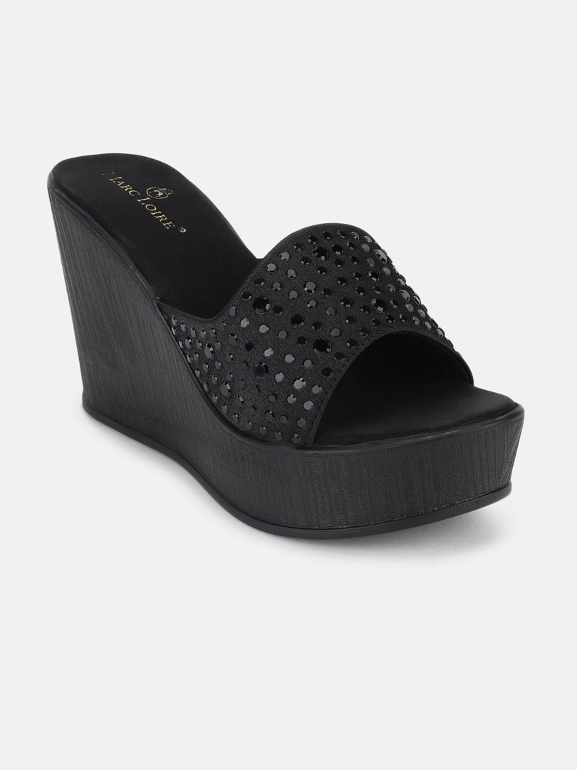 Marc Loire Women's Embellished Slip-On Wedge Heels Fashion Sandal