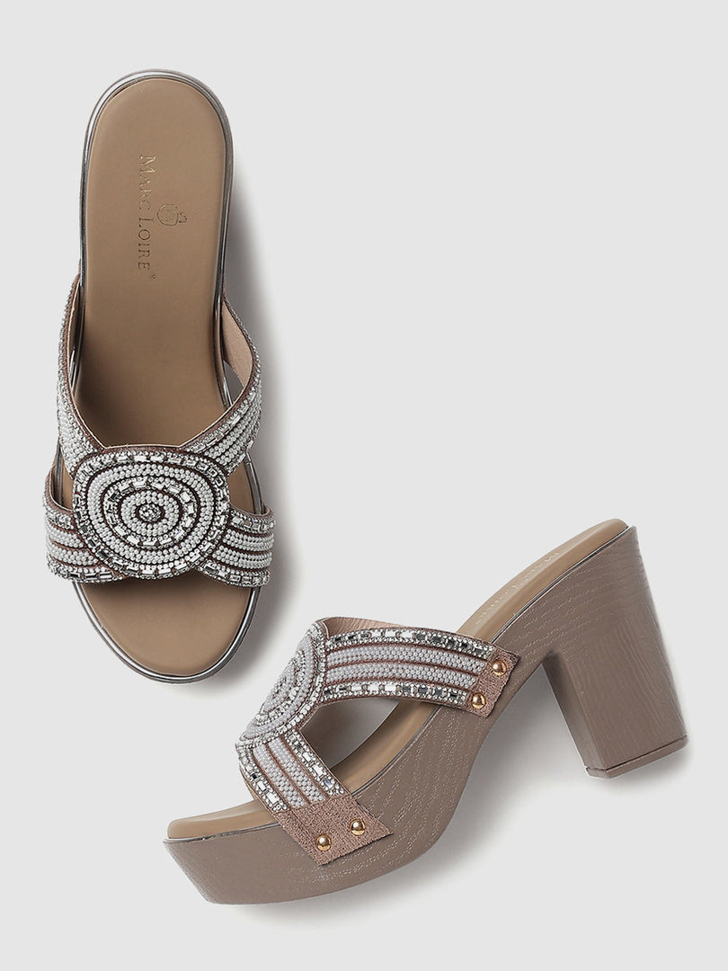 Marc Loire Womes Khakhi Block Heels