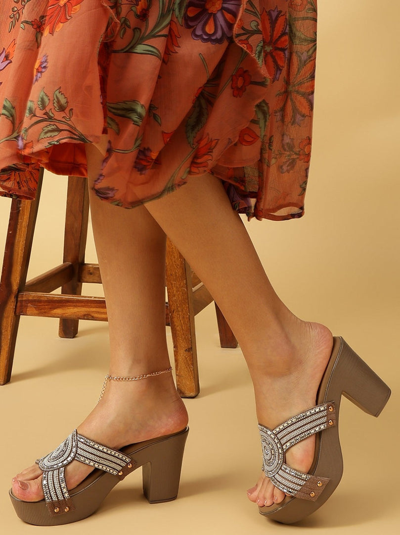 Marc Loire Womes Khakhi Block Heels