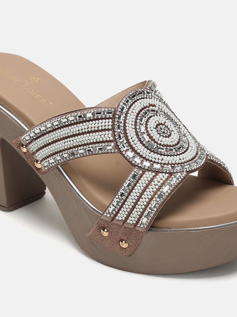 Marc Loire Womes Khakhi Block Heels