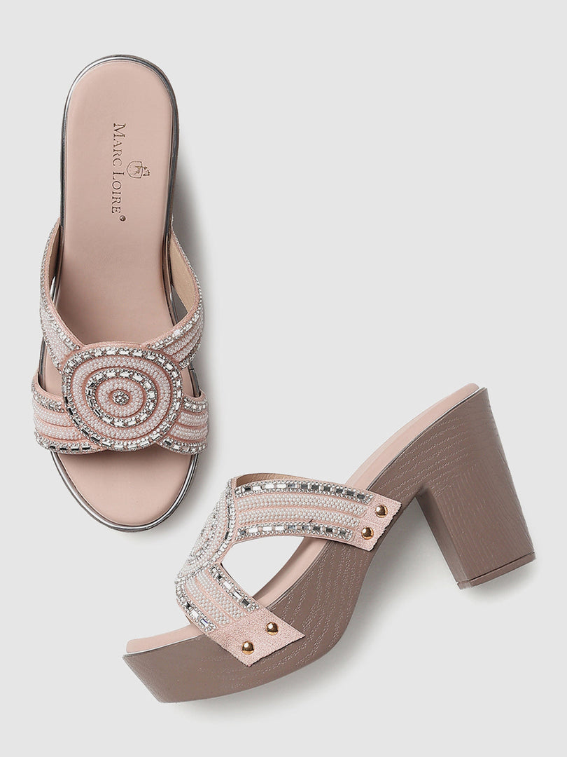 Marc Loire Womes Nude Block Heels