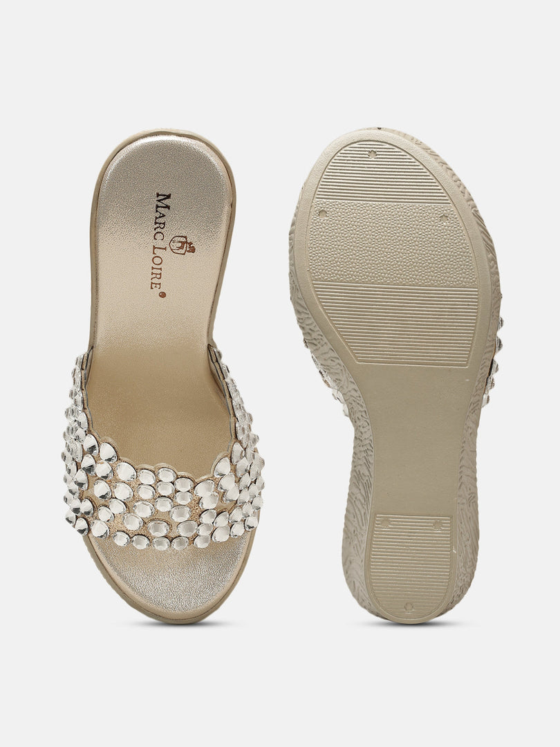 Marc Loire Womes Gold Wedge Heels